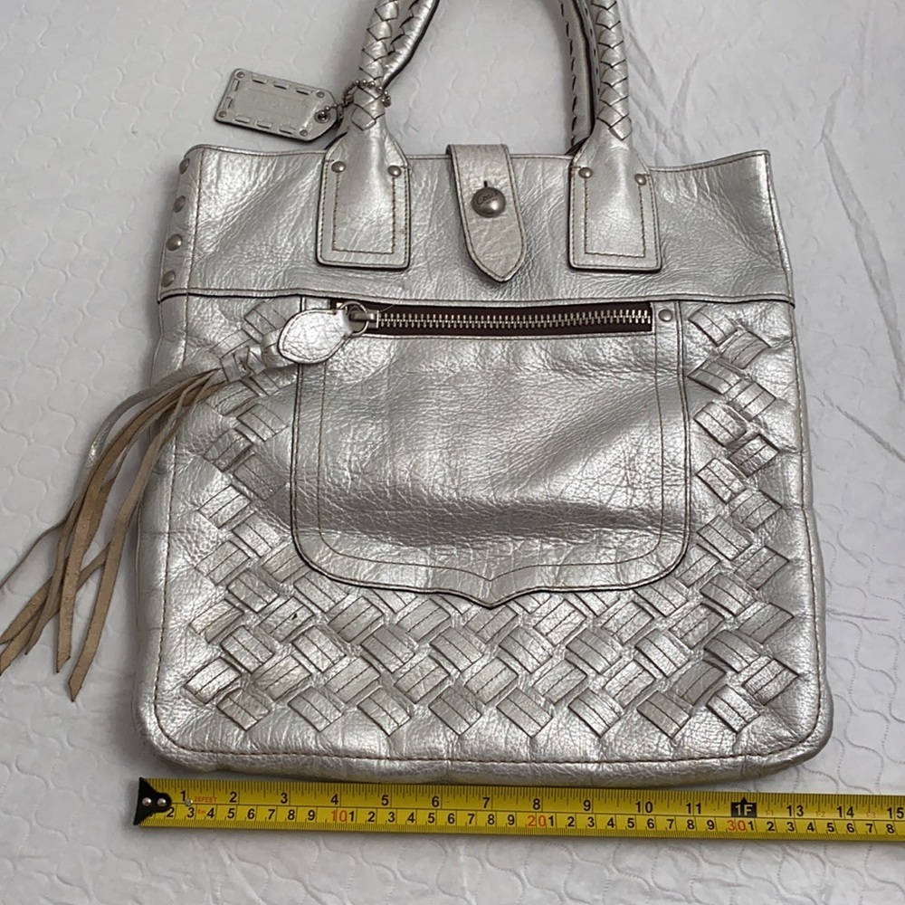 Coach Legacy Thompson metallic silver woven slim tote - Picture 7 of 13